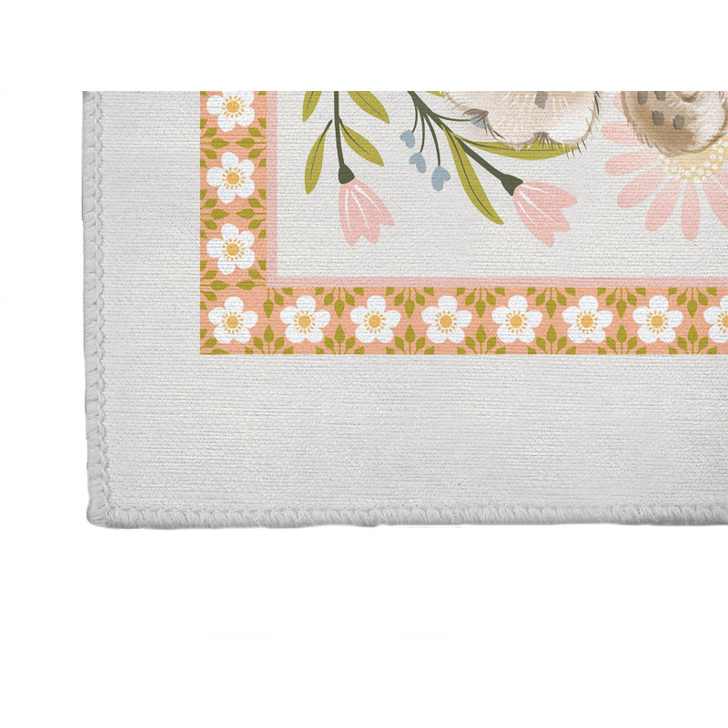 Lil Lying Leopard Flowers Kids Play Mat, Rectangle 5' x 7', Ivory