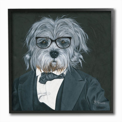 «Formal Dog in suit Classy Homme», Portrait de lunettes par Hollihocks Art - impression d'art graphique