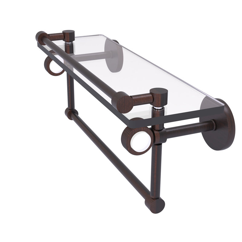 Margolis Glass Bracket Shelf with Towel Bar, Venetian Bronze, 6.7" H x 16" W x 5.8" D
