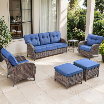 Harbor 6-Piece Outdoor Wicker Patio Furniture Set, 5" Thick Cushioned Rattan Conversation Set