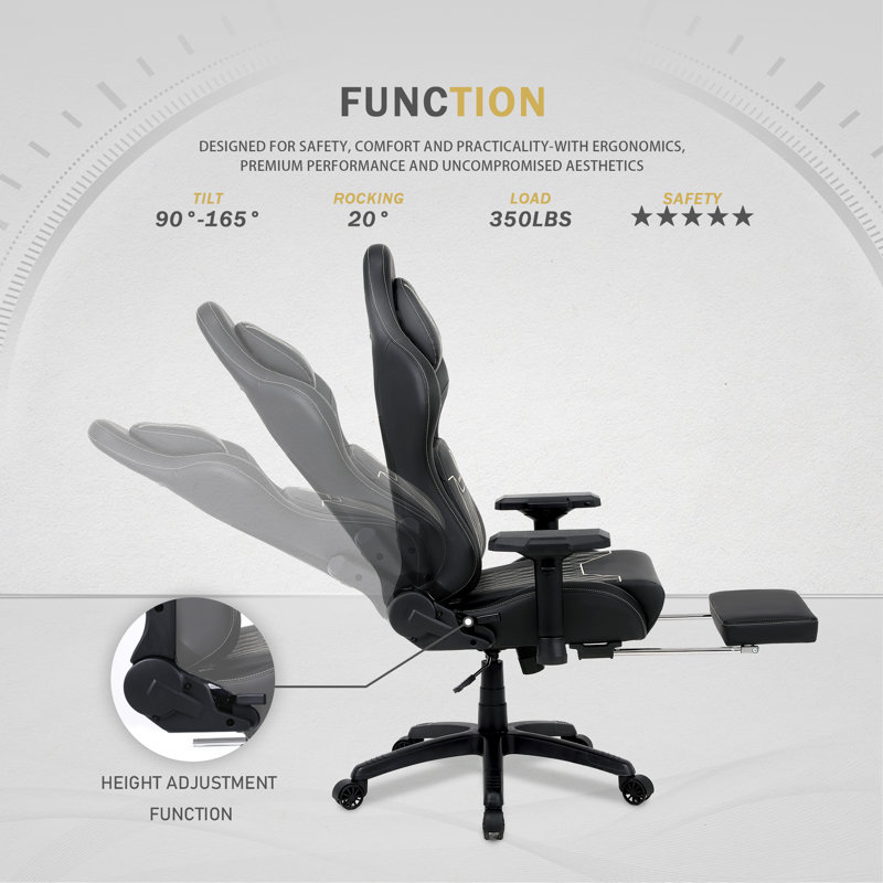 Dowinx Adjustable Reclining Ergonomic Swiveling PC & Racing Game Chair with Footrest, Black