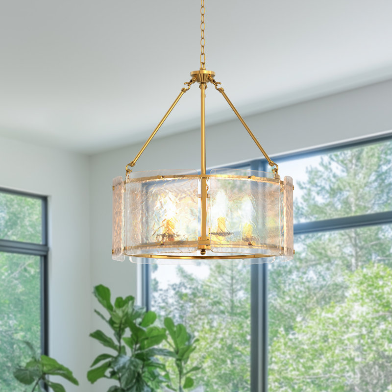 20'' 5-Light Drum Chandelier With Glass Shade, Gold
