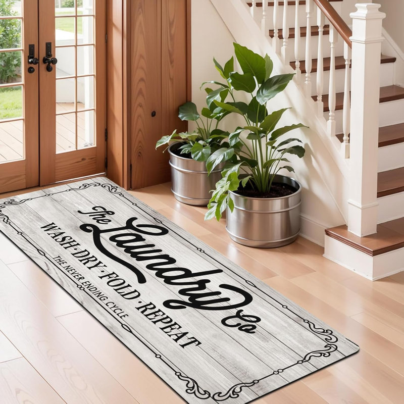Tapis de salle de lavage antidérapant 2 pi x 5 pi Farmhouse, Blanc