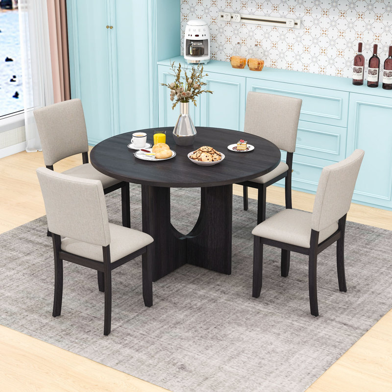 Ensemble de table de salle à manger 5 pièces spacieux avec 4 chaises rembourrées pour petit espace, Noir antique