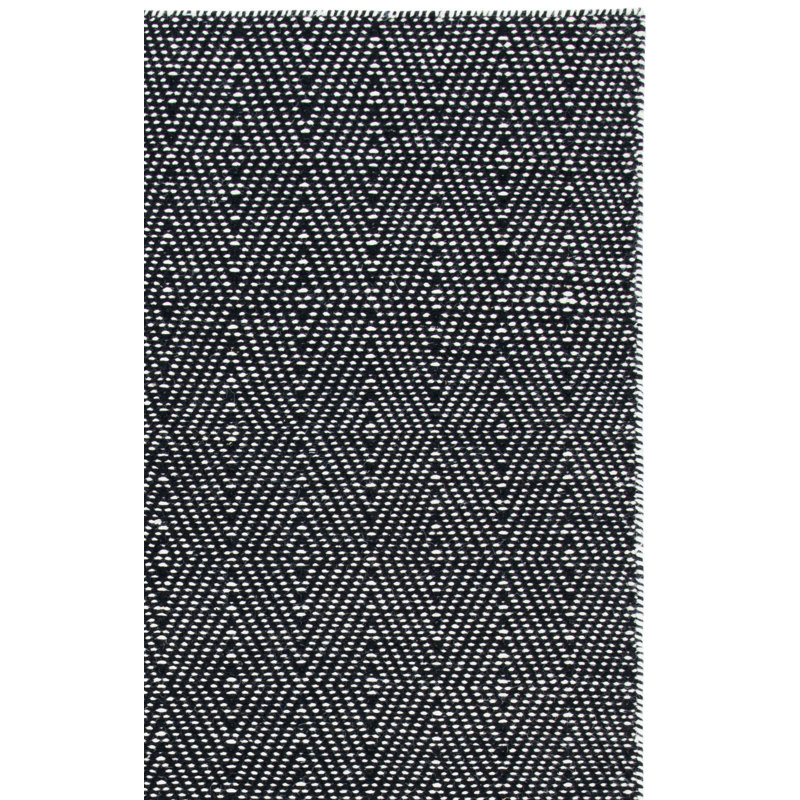 Estil Flat Weave Wool/Cotton Geometric Rug in Black/Gray, Rectangle 3' x 5'