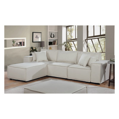 Harvey 104" Reversible Chaise Sofa in Beige Linen - 3 Seat L-Shaped Sectional with Pocket Coil Springs, CARB II Compliant