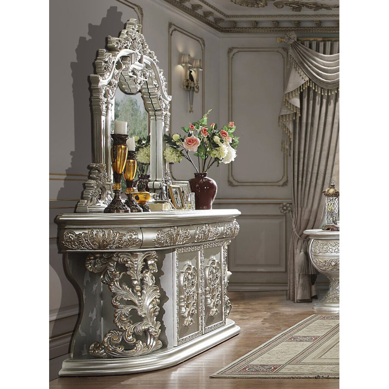 Metallic Silver and Gold Hand Carved Baroque Dresser