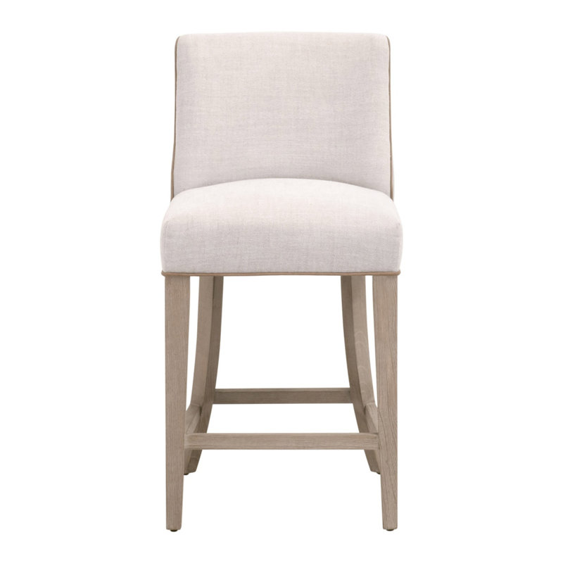 Natural Gray Ash Wood and Linen Counter Stool