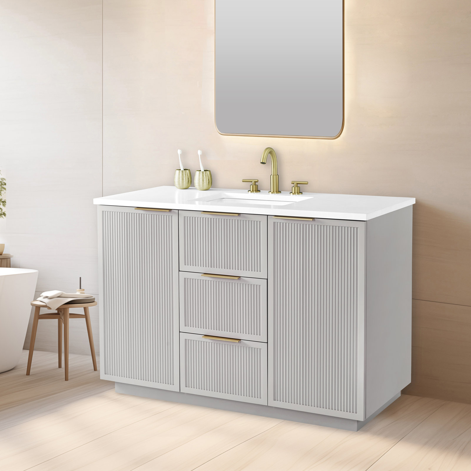 Aderyn 48" Single Vanity, Taupe/Brushed Bronze