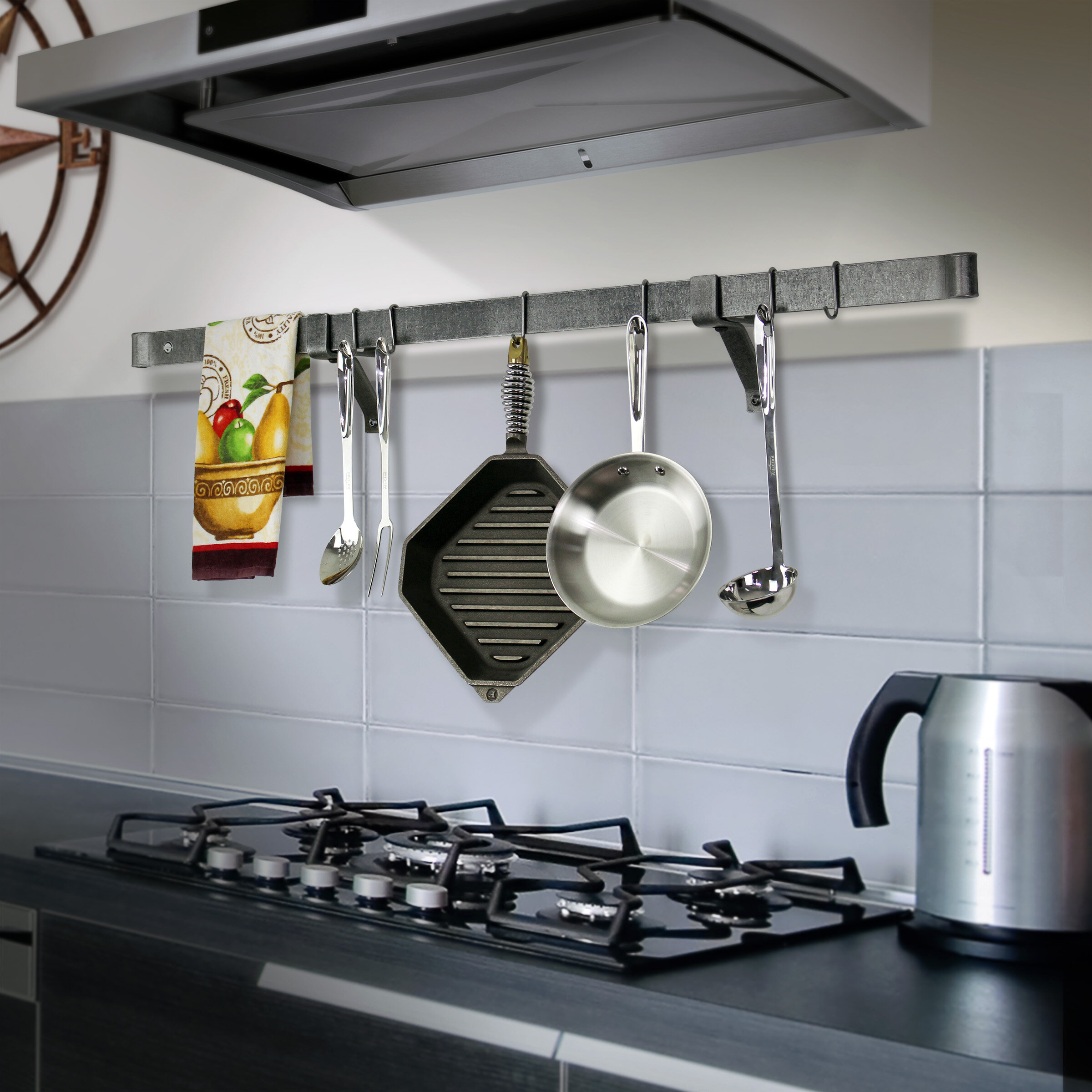 Enclume - Three Bar Ceiling Pot Rack in Hammered Steel - Enclume