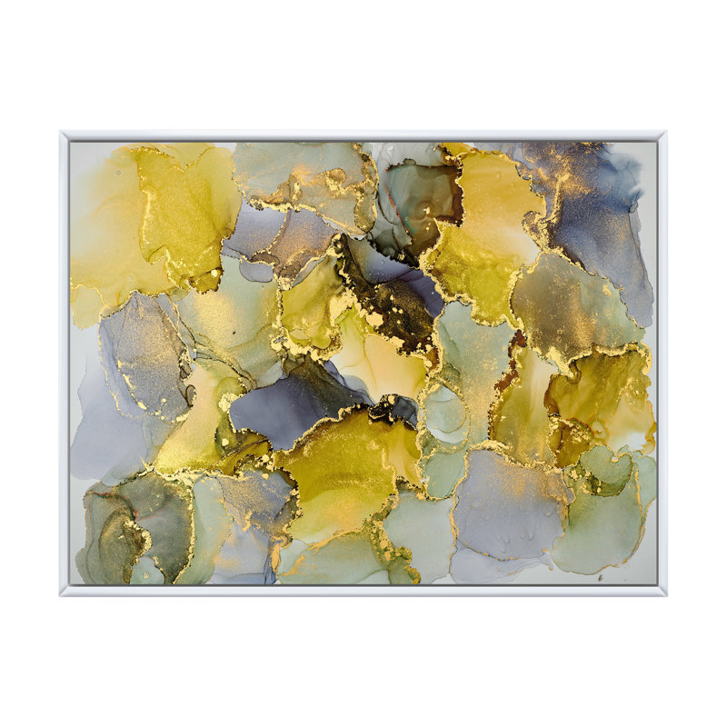 Vert luxueux abstrait fluide V - peinture sur toile, H 30 po x l 40 po x P 1,5 po, Cadre flottant blanc