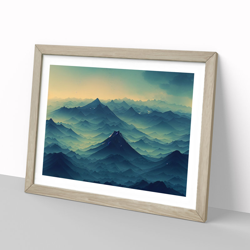 Compelling Japanese Mountains - Framed Print, 46cm H x 64cm W x 2cm D, Oak