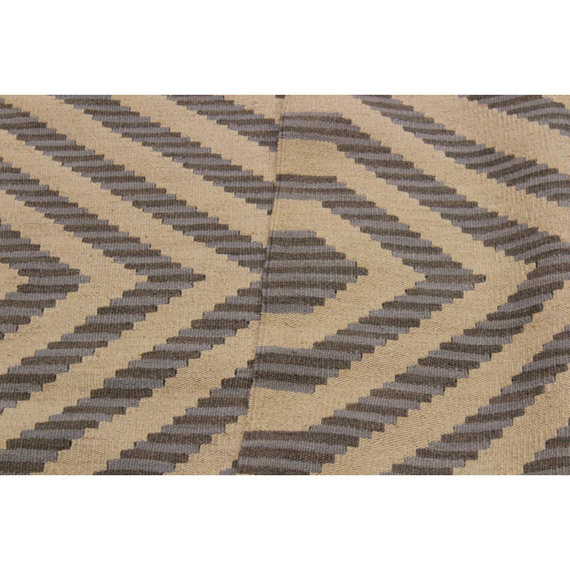 Tapis géométrique ivoire en laine noué à la main 4 pi x 5 pi 11 po Purab