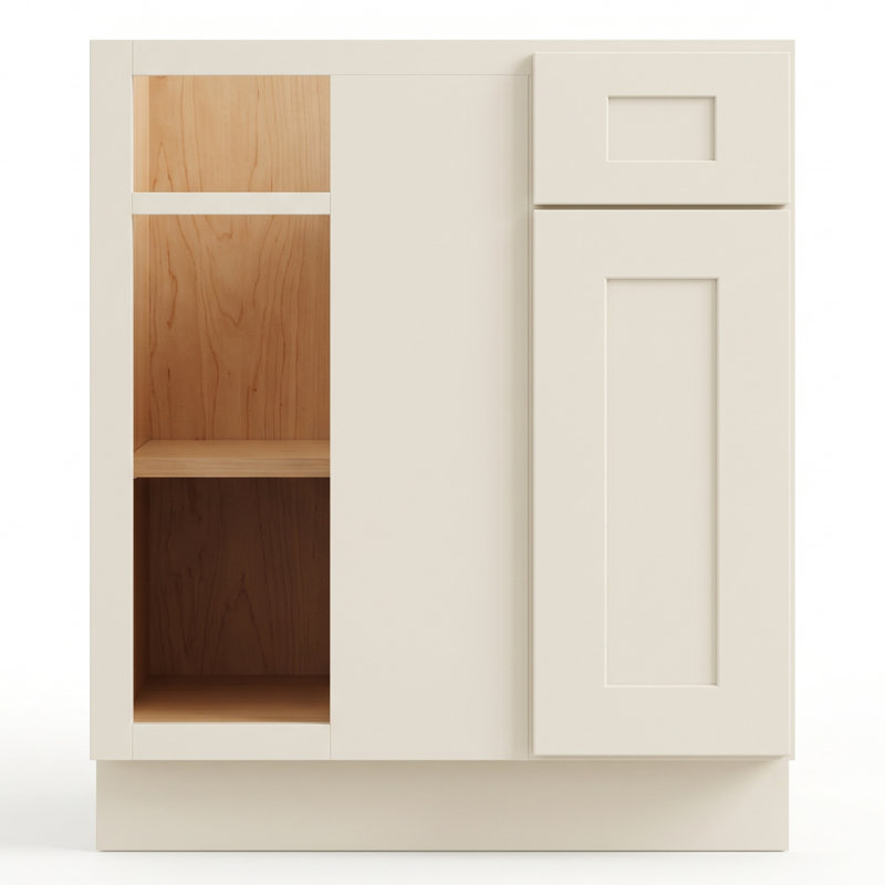 Armoire de coin en angle 36 po blanc doux prêt à assembler Shaker