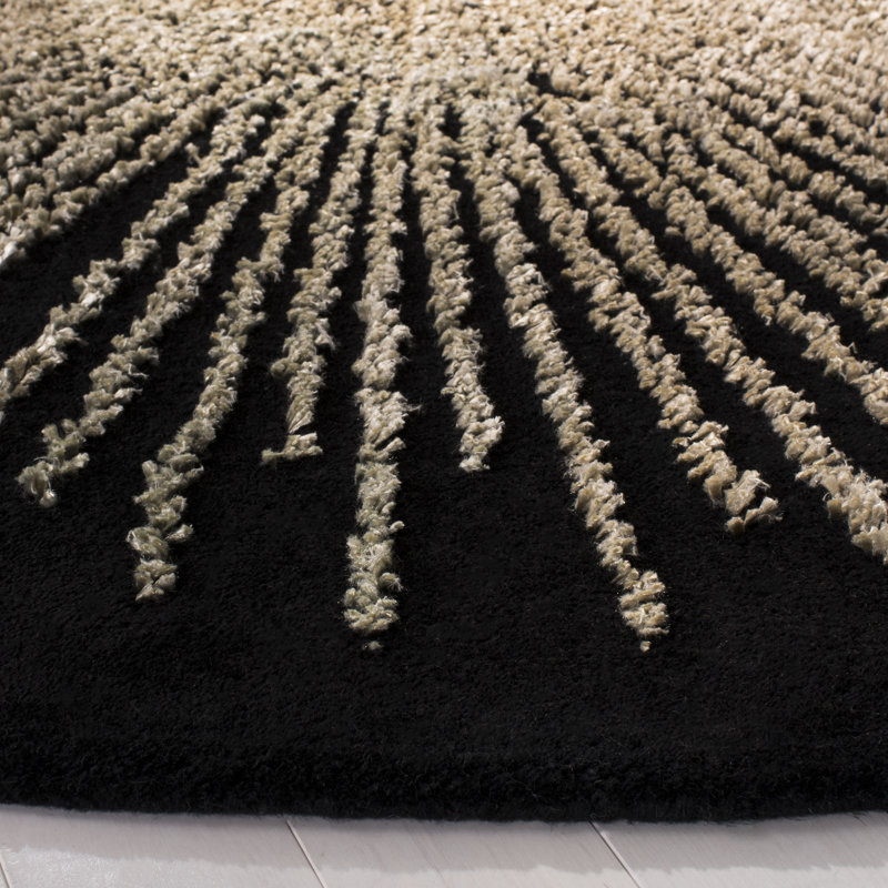 Tapis noir / beige en laine touffetée à la main Olivarria, Round 8'
