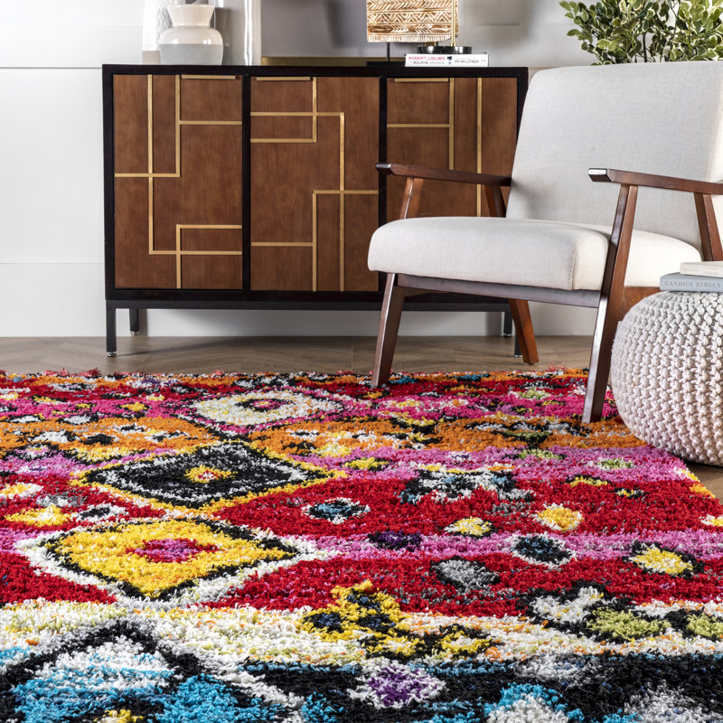 Venlo Moroccan Shag Performance Red/Pink/Orange Rug, Rectangle 5' 3" x 8' 2"