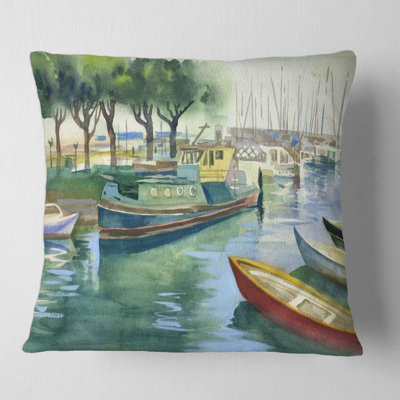 Boats In Green Spring - Traditional Printed Pillow -  Design Art, CU36769-18-18