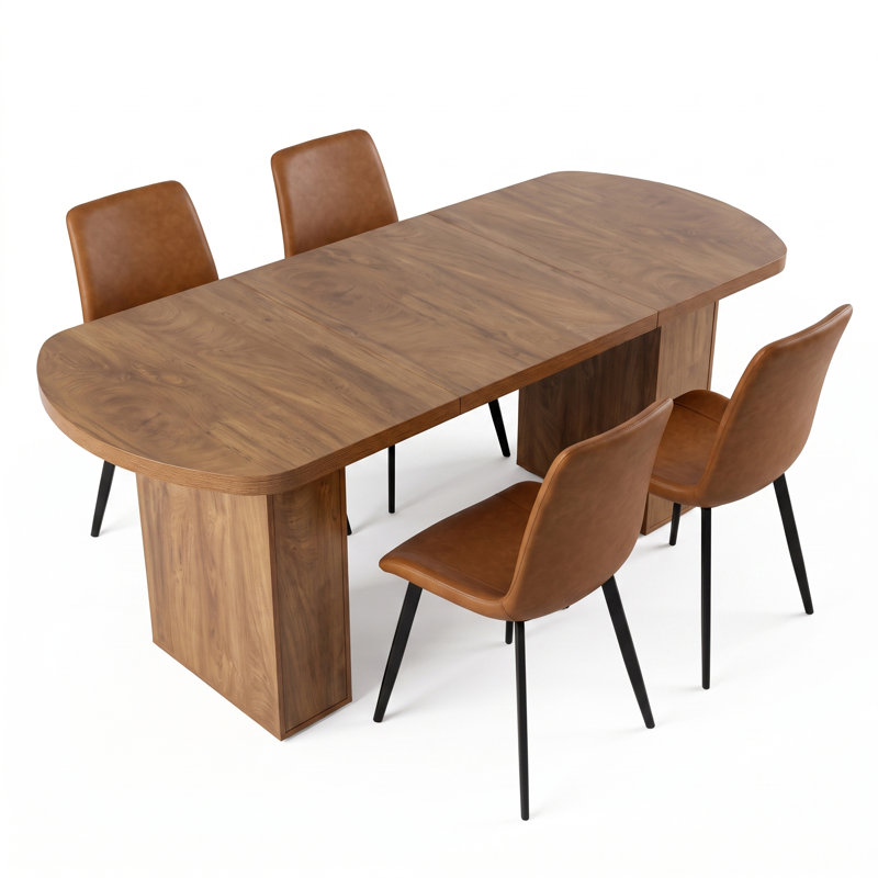 Ensemble de salle à manger fixe 5 pièces avec chaises rembourrées, Ensemble de cinq pièces : table, quatre chaises, Brun