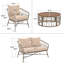 Ensemble de conversation d'extérieur 4 personnes avec coussins amovibles, ensemble de patio conversation avec plateau en bois d'inspiration bohémienne, beige