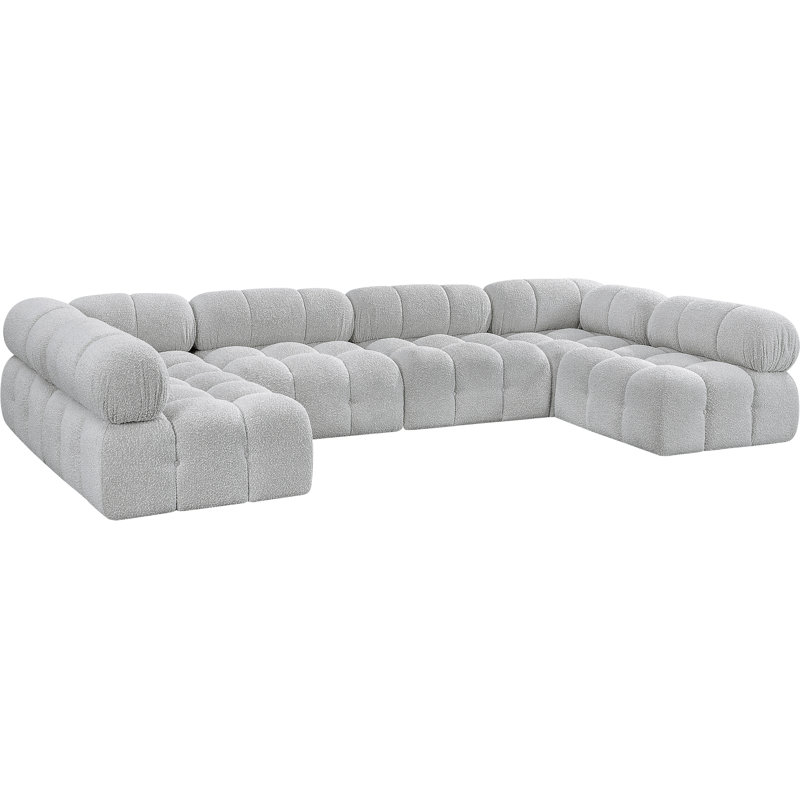 Ames 136" Upholstered Sectional, Grey Boucle Fabric