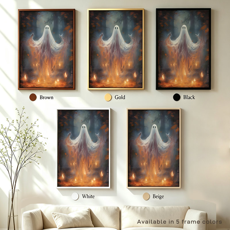Personnage fantomatique d'Halloween émergeant des flammes, tableau sur toile encadré, cadre noir, 50 x 75 cm, 20x30, Black