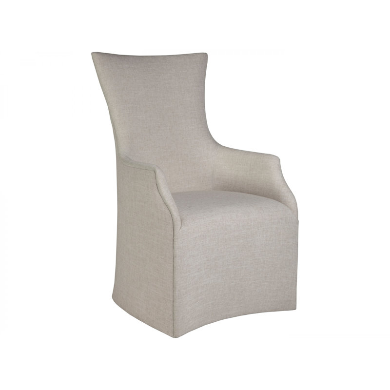 Beige Linen Upholstered Arm Chair with Wood Legs