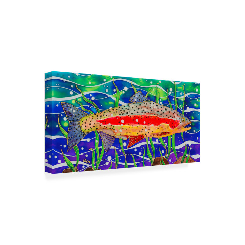 «Rainbow Trout On Canvas» par Kims, peinture sur toile peinte, H 10 po x l 19 po x P 2 po