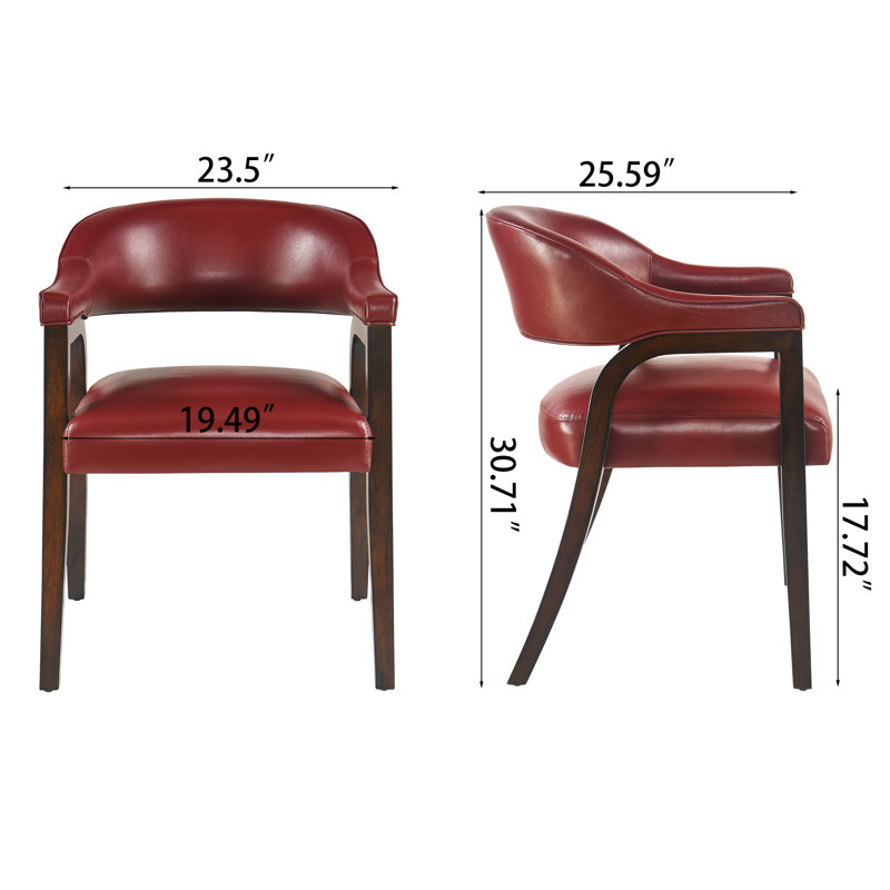 Ensemble de 2 chaises de salle à manger de style moderne Mid-Century, revêtement en similicuir rembourré, structure en bois massif, sièges de cuisine et de salle à manger confortables rouge