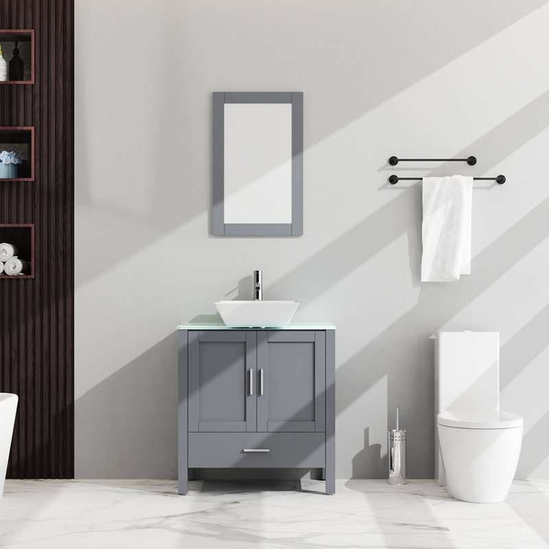 Armoire de meuble-lavabo 30 po avec miroir 30 po, Gris
