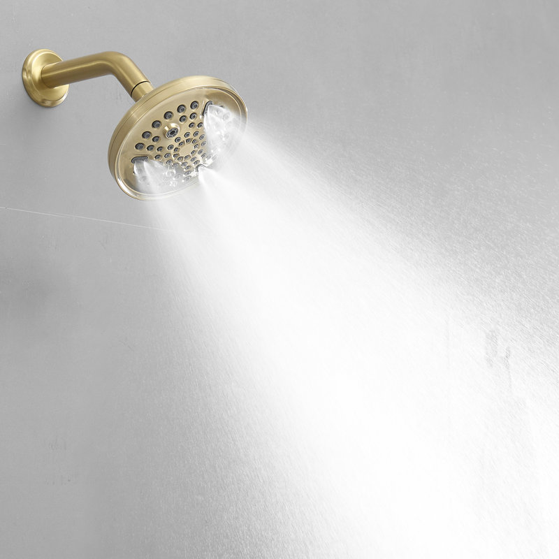 Single Handle 1-Spray Round Rain Shower Faucet Set 1.8 GPM With High Pressure Shower Head, Brushed Gold