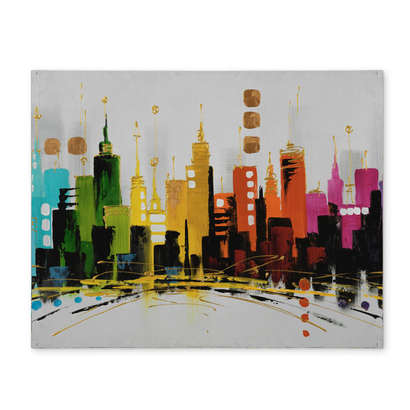 Colorful City with Gold Lines Polyester Placemat - Home Decor
