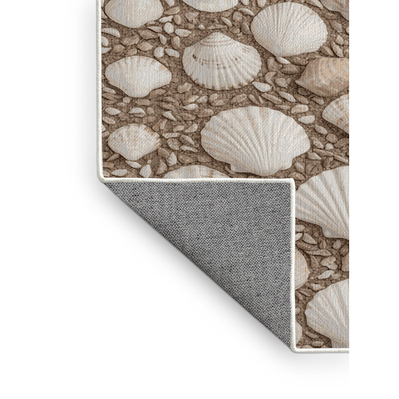Washable Mixed Shell Mosaic Coastal Area Rug, Rectangle 7' x 9'