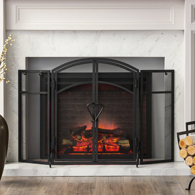 Iron Fireplace Screen With Two Doors And Tools, Matte Black, 50.5W X 32H 5.5D In Included 50.5In 32In 5.5In