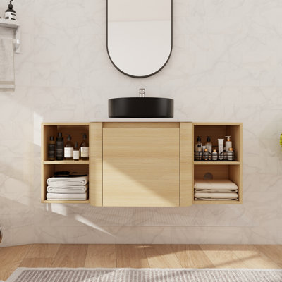 48'' Single Floating Bathroom Vanity With Ceramic Sink , Wall Mounted Bathroom Vanity With Soft Close Door And Shelf