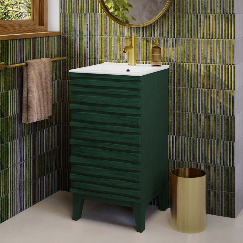Cascade 18" Freestanding Bathroom Vanity In Green Oak With Sink Top, White