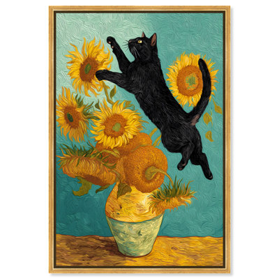 «Sunflower Kitten II», reproduction d'art sur toile encadrée par Art Remedy, cadre doré, 16 x 24