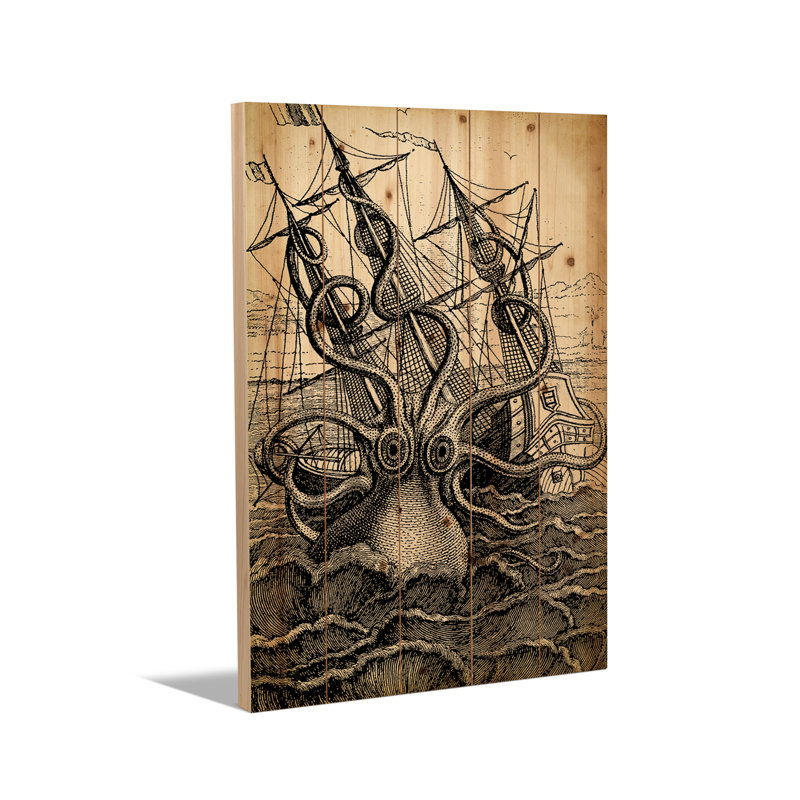 Reproduction d'art murale en bois - Kraken par PatentsPrintStore, H 26 po x l 18 po