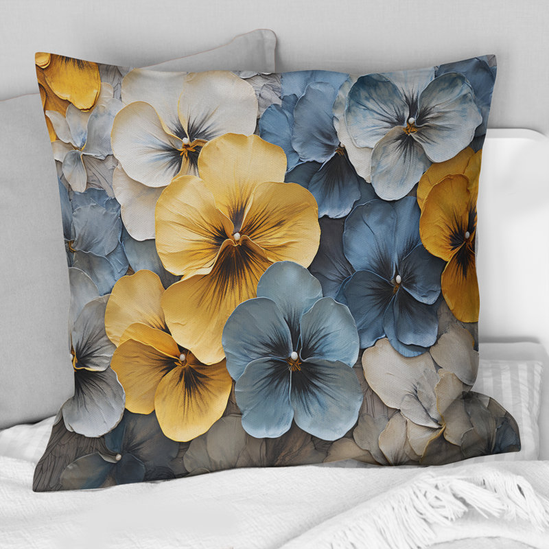 Élégant coussin décoratif jaune et bleu - Pensies