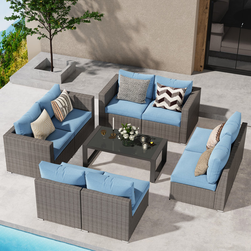 Ensemble de canapé modulaire 9 pièces avec table basse 9 pièces, 9 pièces: table, 2 causeuses, 4 chaises