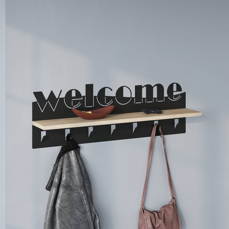 Natalino Metal Wall Organizer with Key Hooks, Black/Natural/White
