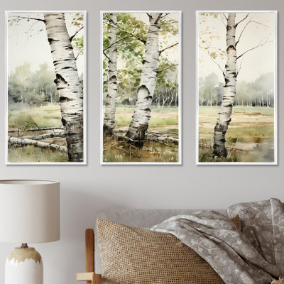 «Green Birch Wood Beauty», ensemble d'art mural bouleau vert