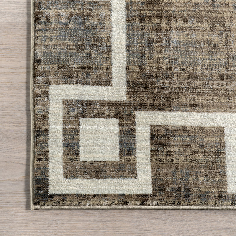 Olvera Beige Geometric Border Synthetic Area Rug, 5' x 7'