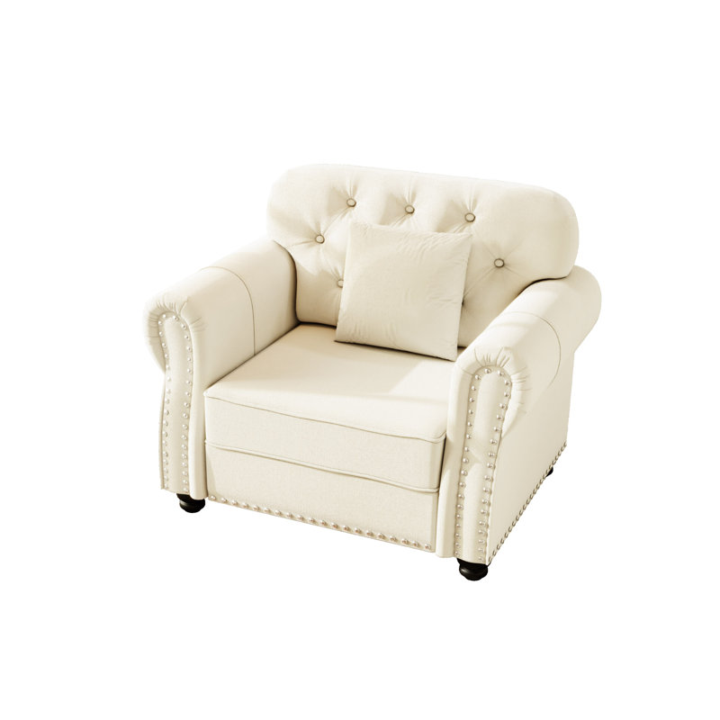 Canapé Chesterfield de 41,3 po en velours avec garniture cloutée et accoudoirs roulés, canapé de style Mid-Century moderne capitonné, comprenant 1 oreiller