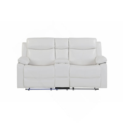 White Console Reclining Loveseat with LED Lights and Speakers