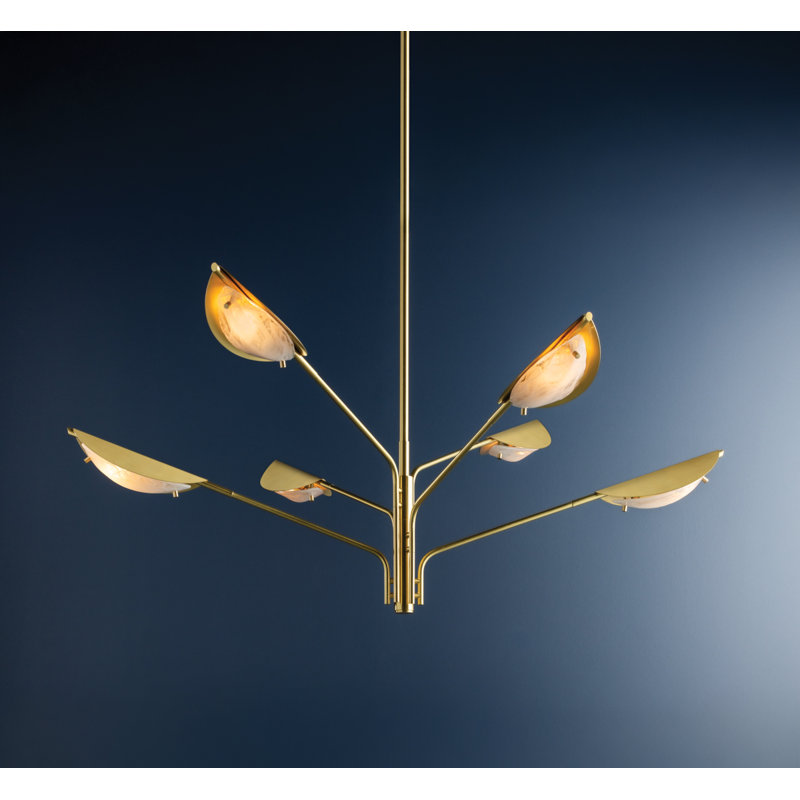 Levin Chandelier in Aged Brass, 6 Lights, 21.25" H x 54" W x 54" D