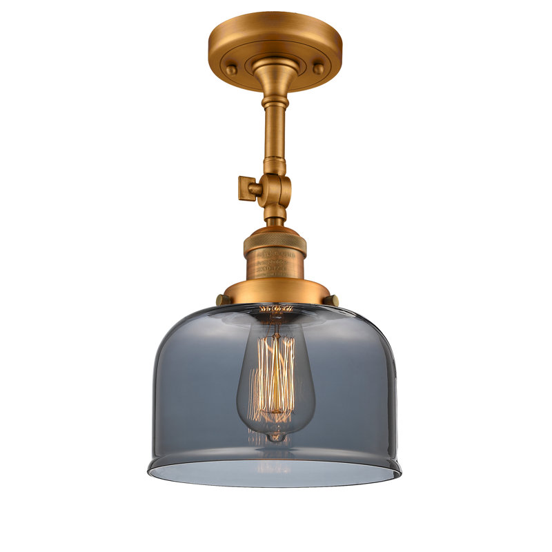 Handley Glass Semi Flush Mount, Plated Smoked, 3.5 Watt Vintage LED Bulb, Brushed Brass