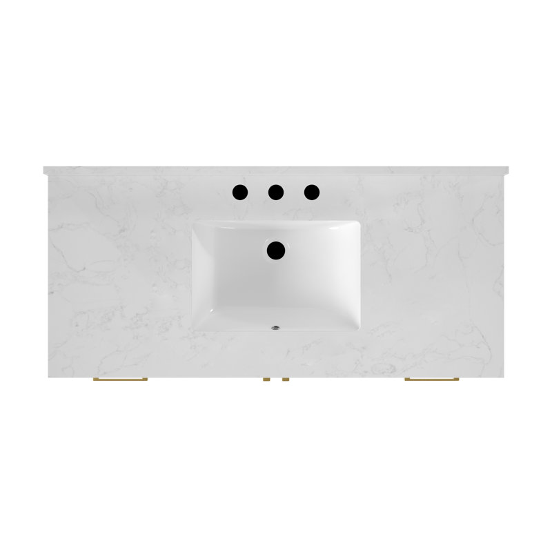 48'' White Bathroom Vanity with Ceramic Sink and Gold Hardware