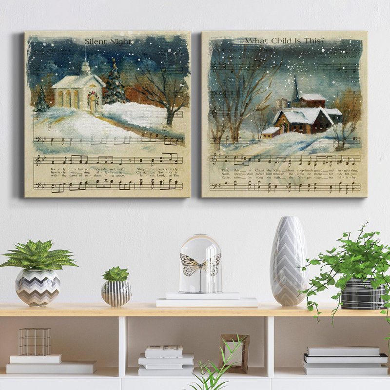 Silent Night - ensemble de 2 reproductions sur toiles tendues, H 40 po x l 80 po x P 1 po