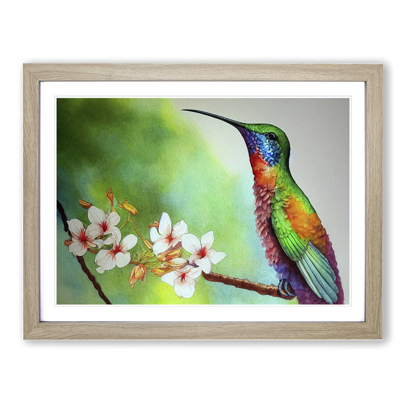 Hummingbird Vol.4 - Single Picture Frame Painting, 25cm H x 34cm W x 2cm D, Oak