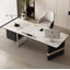 Bureau à plateau en quartz avec pieds en acier inoxydable et 3 tiroirs-2029502455